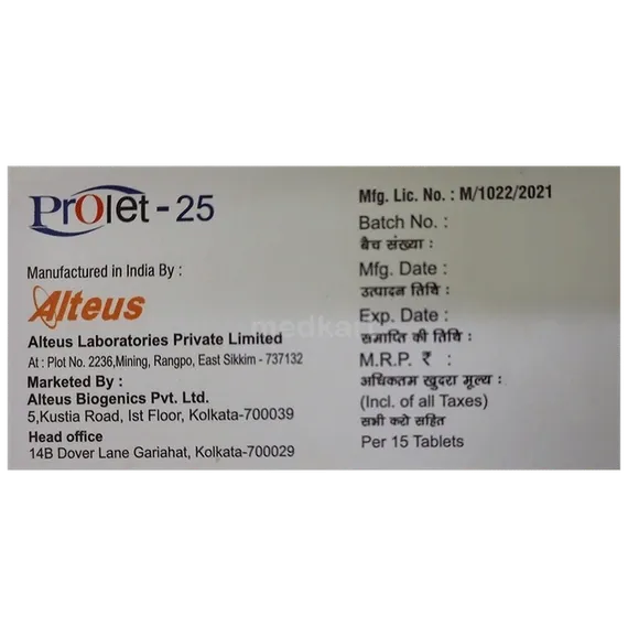 prolet 25mg tablet 15's